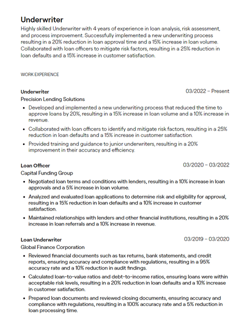 7+ Underwriter Resume Examples [with Guidance]