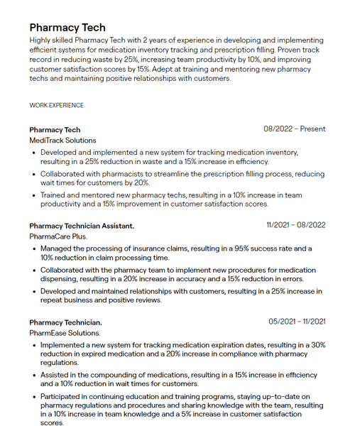 1 Pharmacy Tech Resume Examples - 64416557701a993da7187d5b Pharmacy%20Tech Resume Sample P 500 