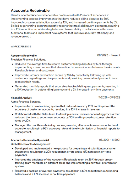 7 Accounts Receivable Resume Examples - 6441658b4bf4f7be0d9a3199 Accounts%20Receivable Resume Sample P 500 