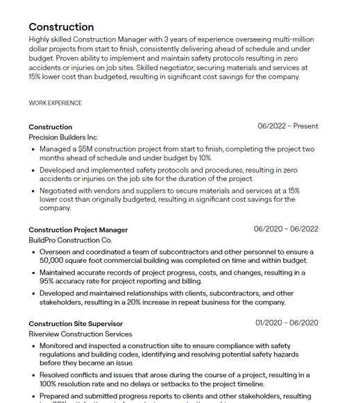 1 Construction Resume Examples - 644165b1159dcce5636644c8 Construction Resume Sample P 500 