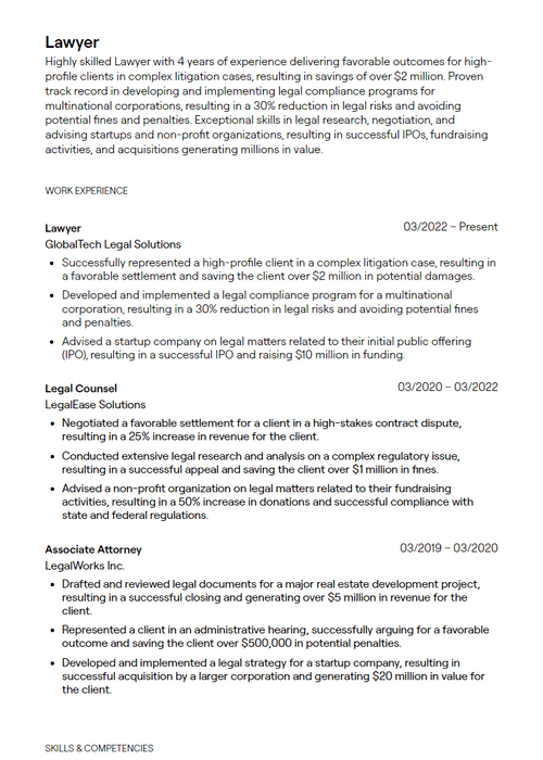 1 Lawyer Resume Examples with Guidance 