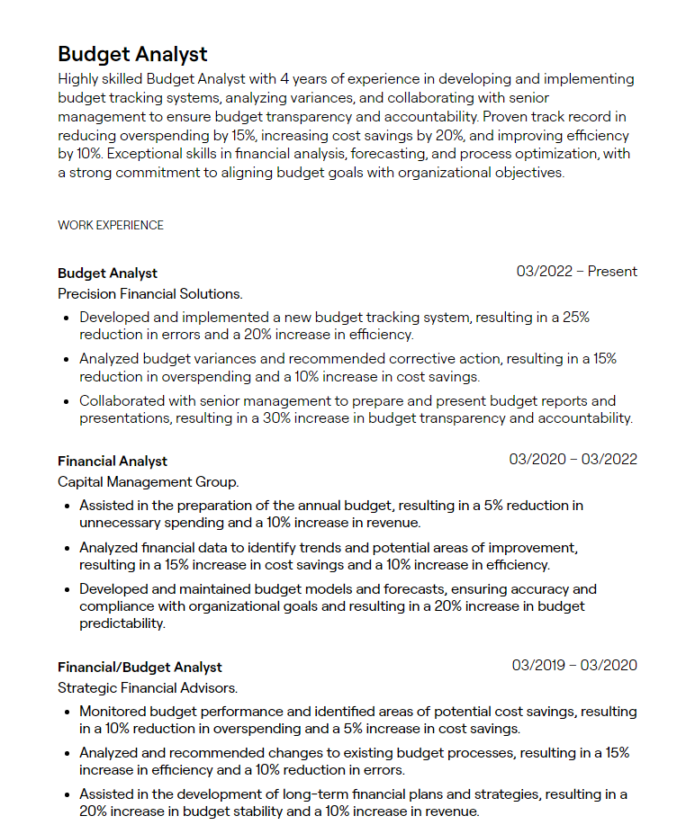 5 Budget Analyst Resume Examples with Guidance 