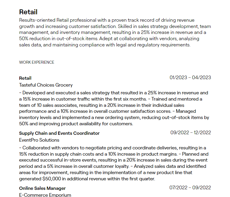 Work Experience Resume
