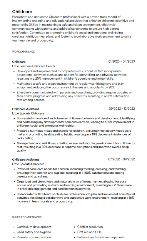 4 Childcare Resume Examples with - 64b00721e1662951f26b5ea4 Childcare Resume Sample P 500 