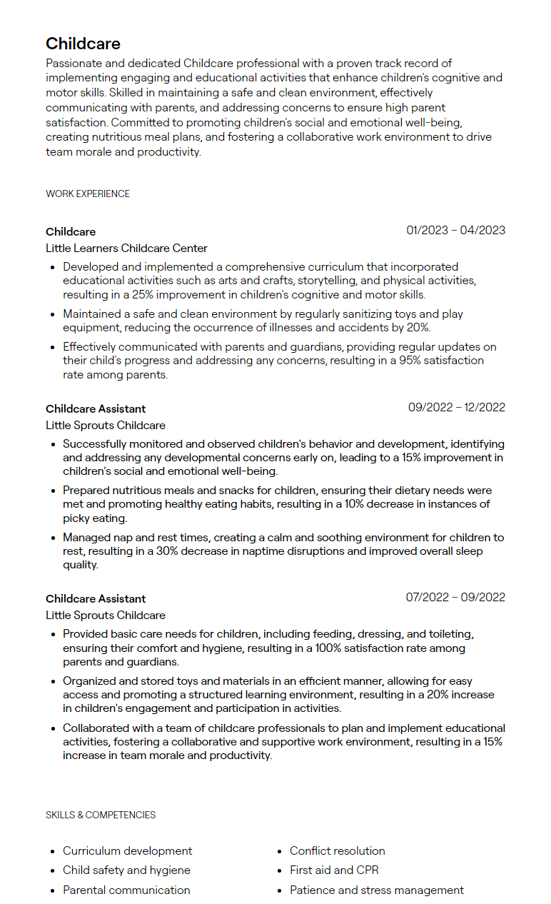 4 Childcare Resume Examples with Guidance 