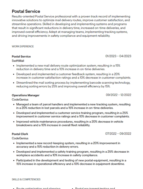 3+ Postal Service Resume Examples [with Guidance]