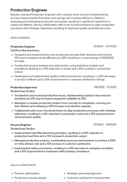 1+ Production Engineer Resume Examples [with Guidance]