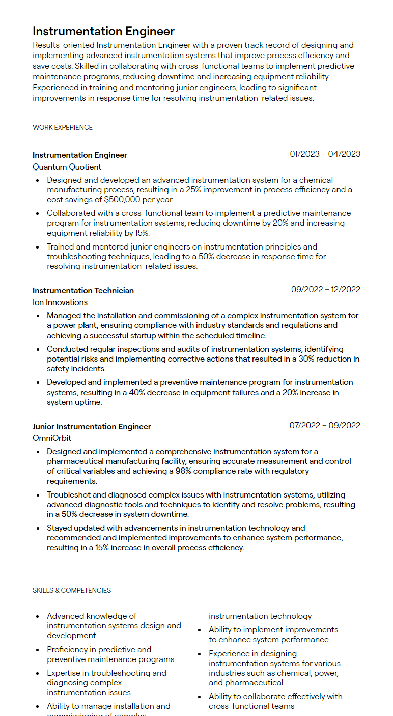 1+ Instrumentation Engineer Resume Examples [with Guidance]