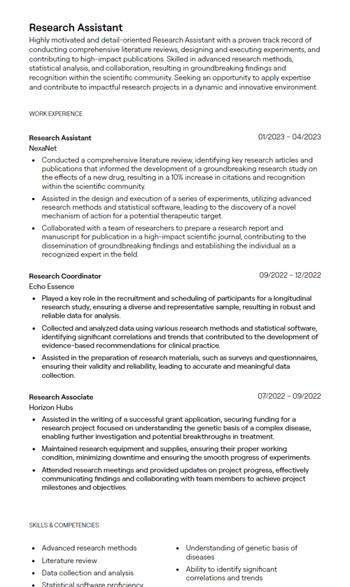 10+ Research Assistant Resume Examples [with Guidance]