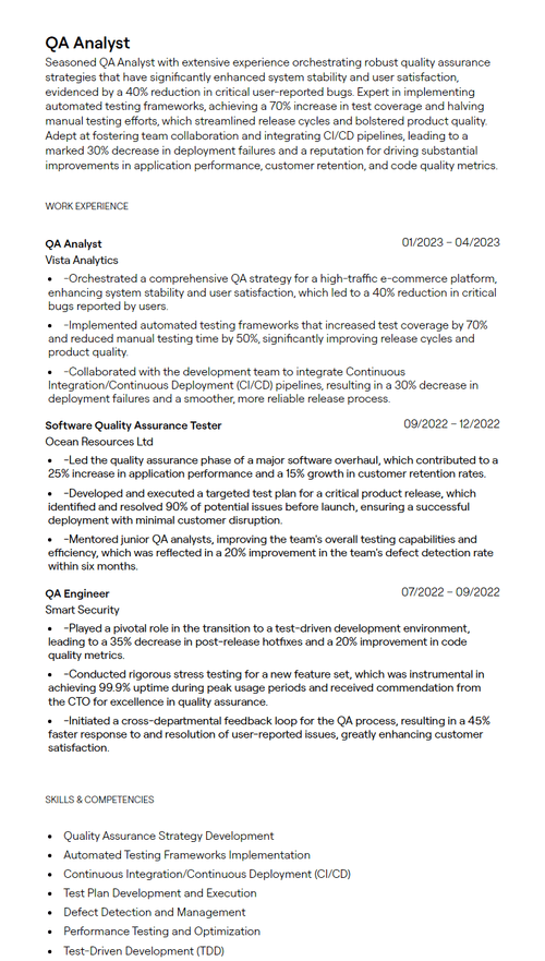 1 QA Analyst Resume Examples with - 657f54b43aa3e92779a6d55b Qa Analyst Resume Sample P 500 