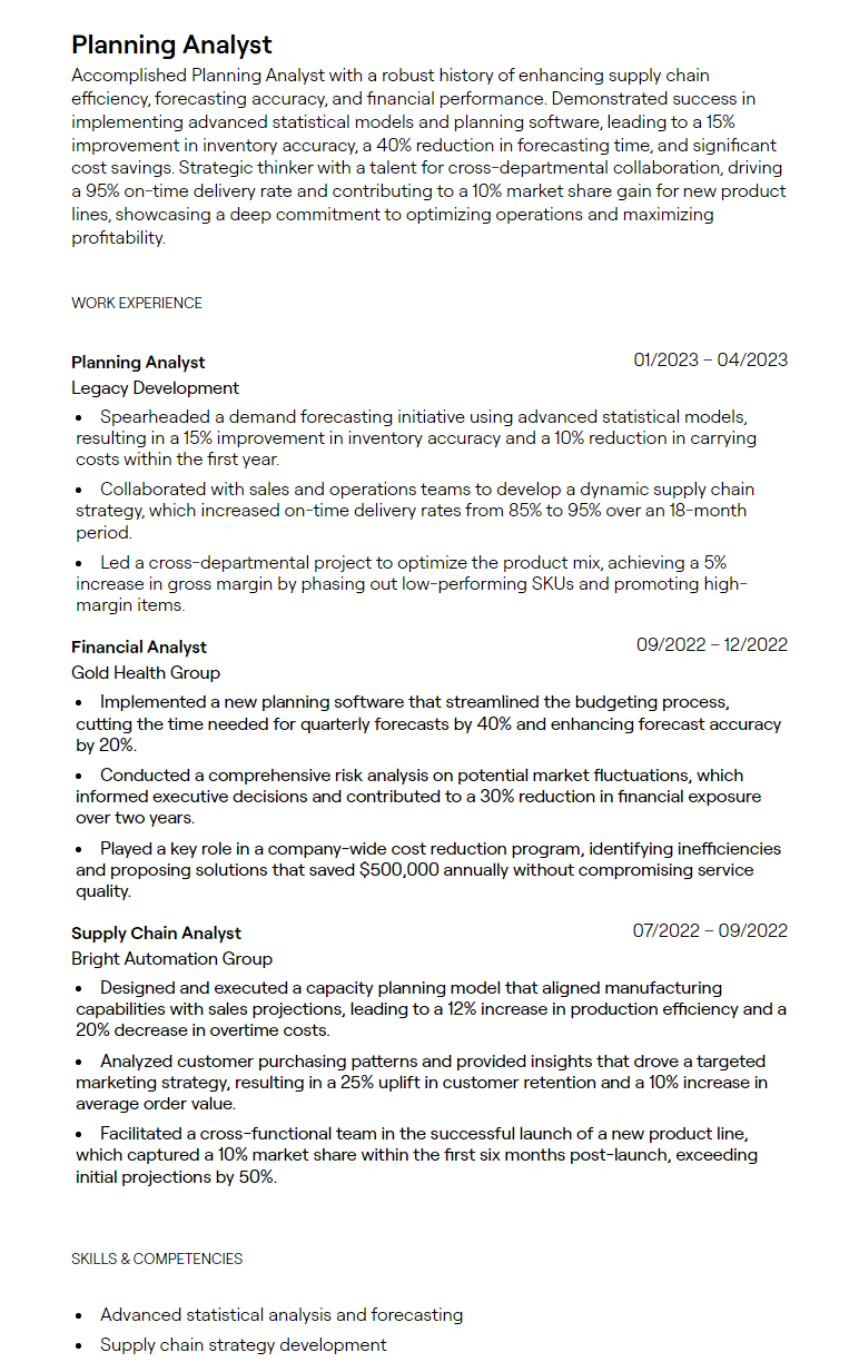 1+ Planning Analyst Resume Examples [with Guidance]