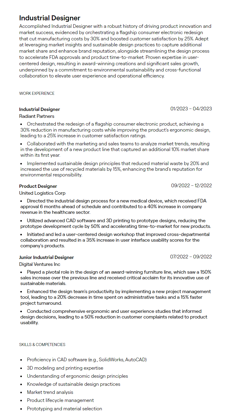 1+ Industrial Designer Resume Examples [with Guidance]