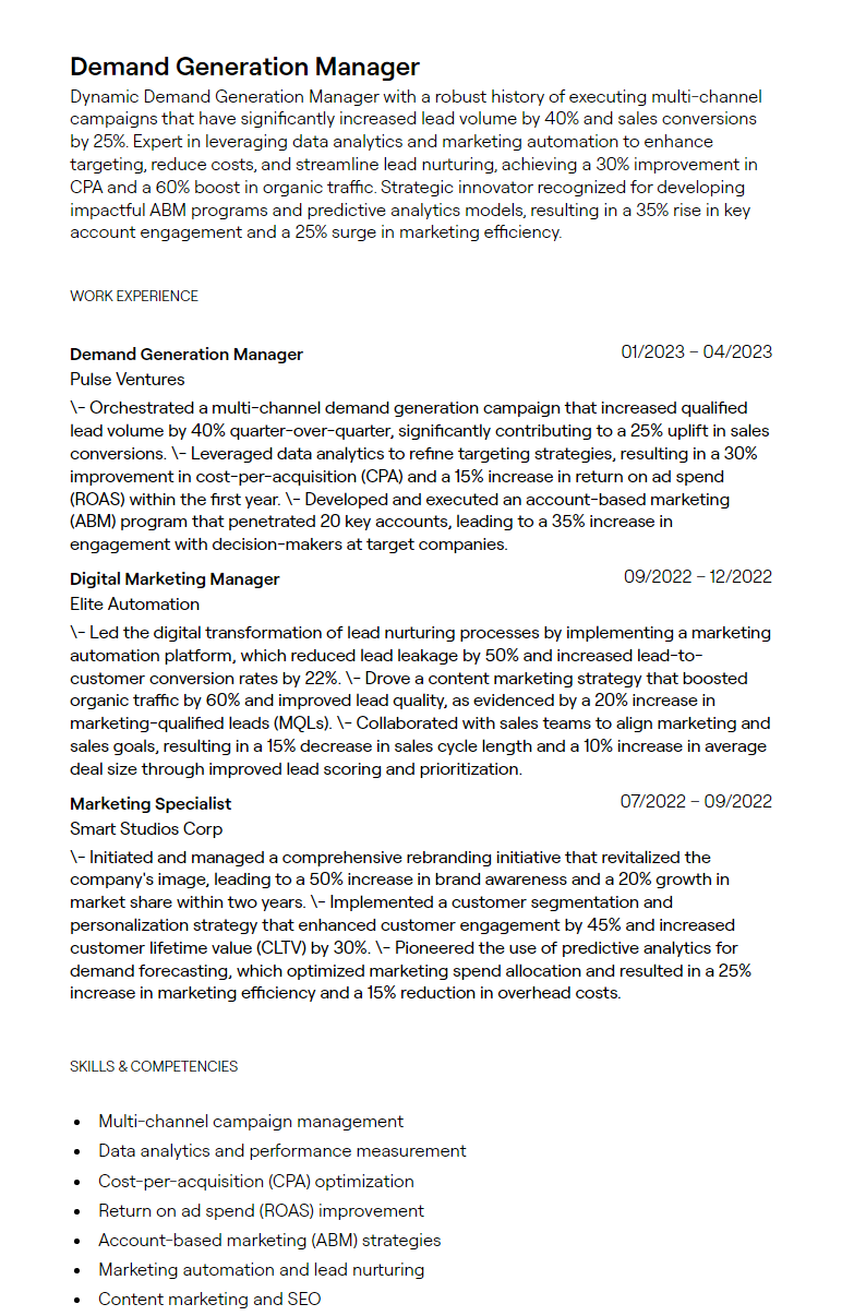 1+ Demand Generation Manager Resume Examples [with Guidance]