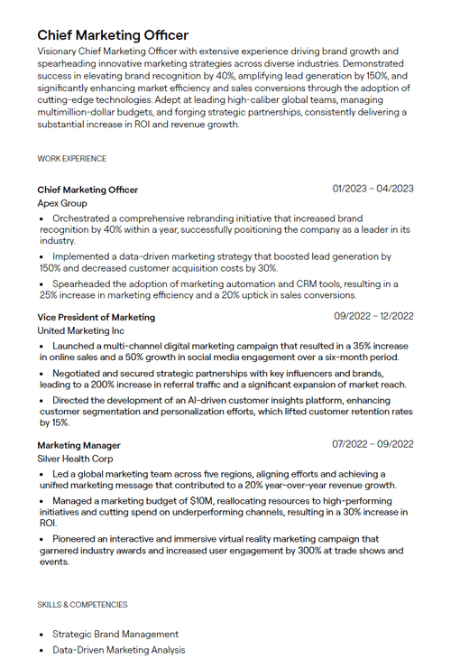 1 Chief Operating Officer Resume - 657f564c4d930f80c74c826d Chief Marketing Officer Resume Sample P 500 