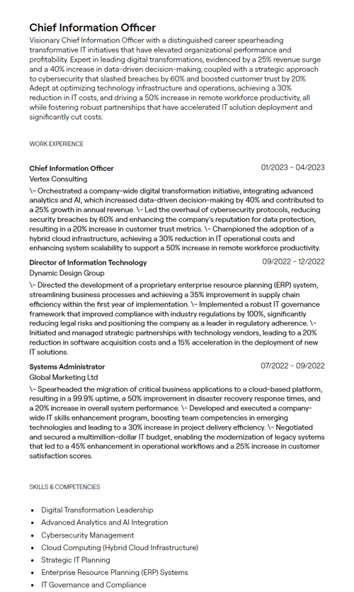 1 Chief of Staff Resume Examples - 657f565542a3aaa03566c813 Chief Information Officer Resume Sample P 500 