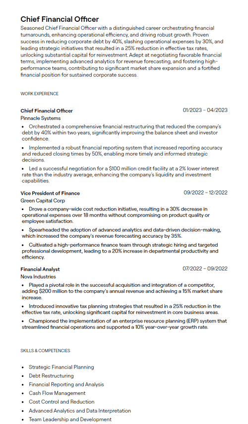 1+ Chief Financial Officer Resume Examples [with Guidance]
