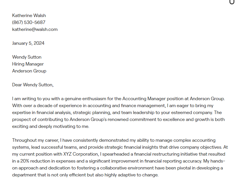 1+ Accounting Manager Cover Letter Examples (with InDepth Guidance)