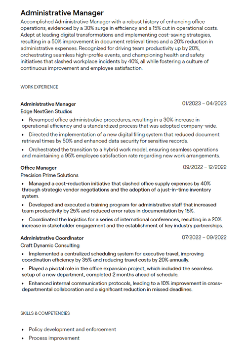 1 Administrative Manager Resume - 65ea69d9968954ebaffe6c9a Administrative Manager Resume Sample P 500 