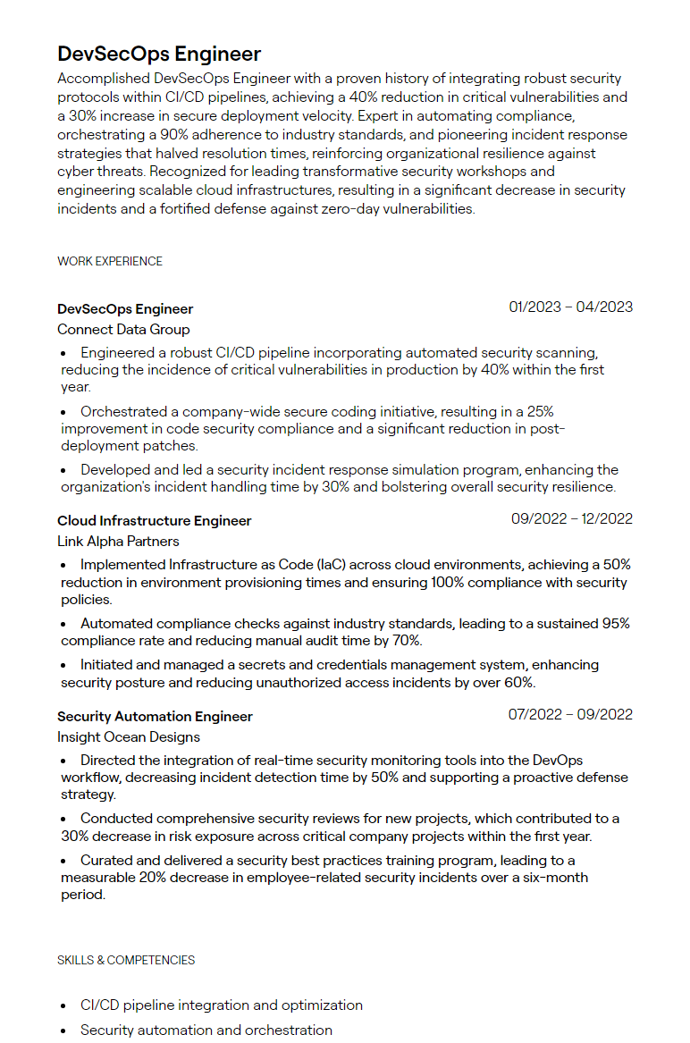 devsecops engineer resume