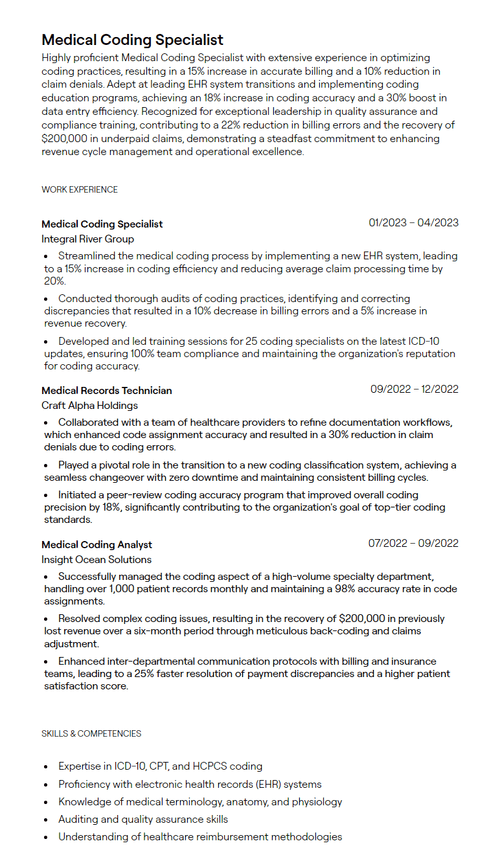 1+ Medical Coding Specialist Resume Examples [with Guidance]