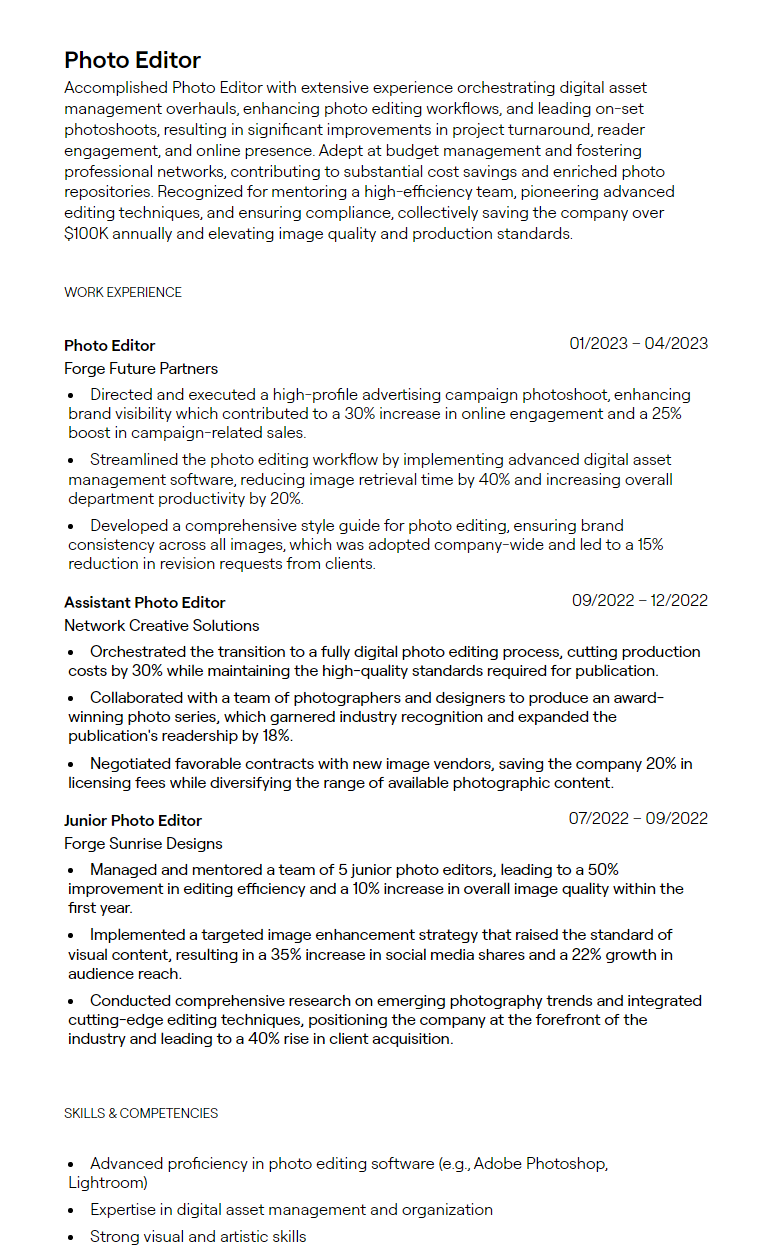 photo editor resume