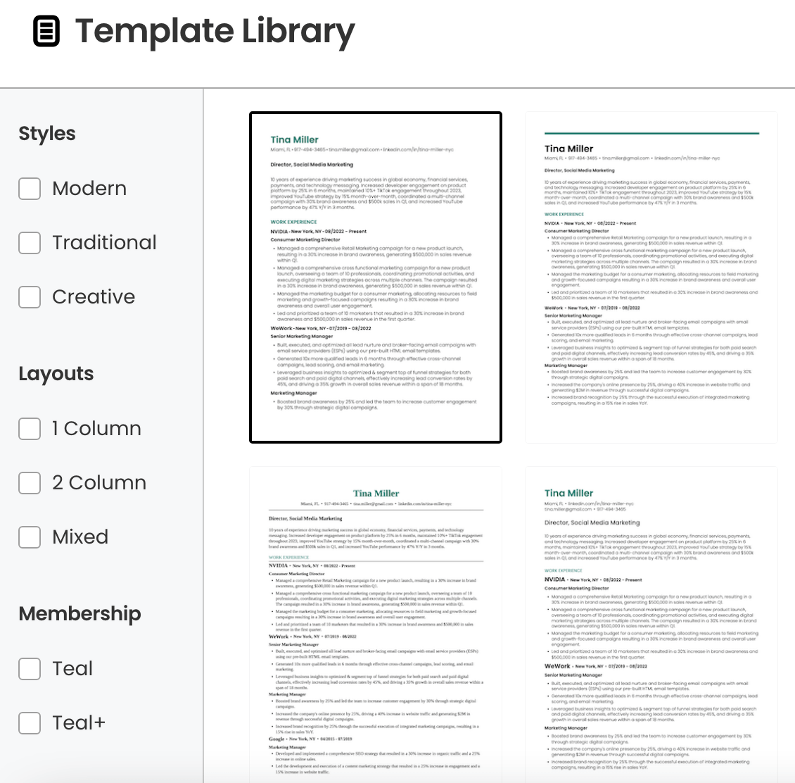 resume templates on Teal