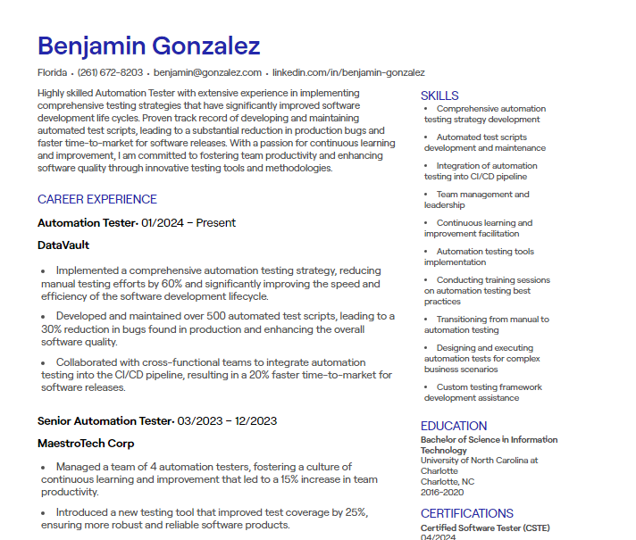 7 Automation Tester CV Examples [+ Free Templates]
