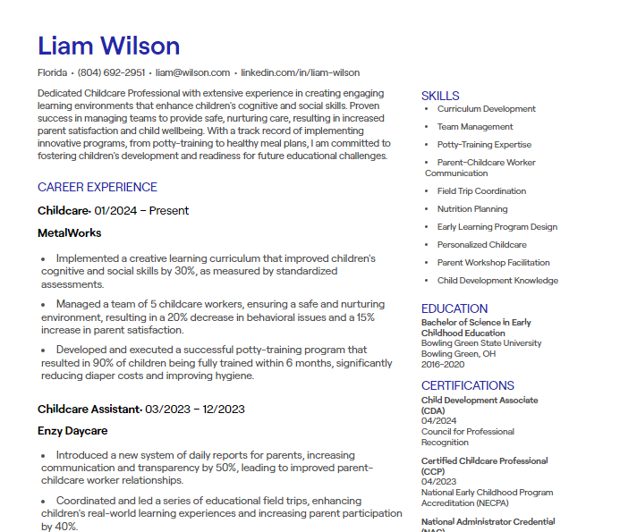 childcare cv