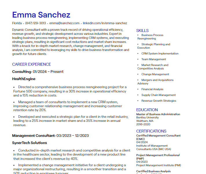 8 Consulting CV Examples   Free Templates 8 Consulting CV Examples   Free Templates