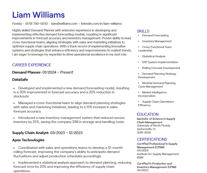 1 Demand Planner CV Examples [+ Free Templates]