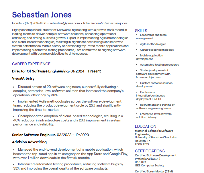 4 Director Of Software Engineering CV Examples [+ Free Templates]