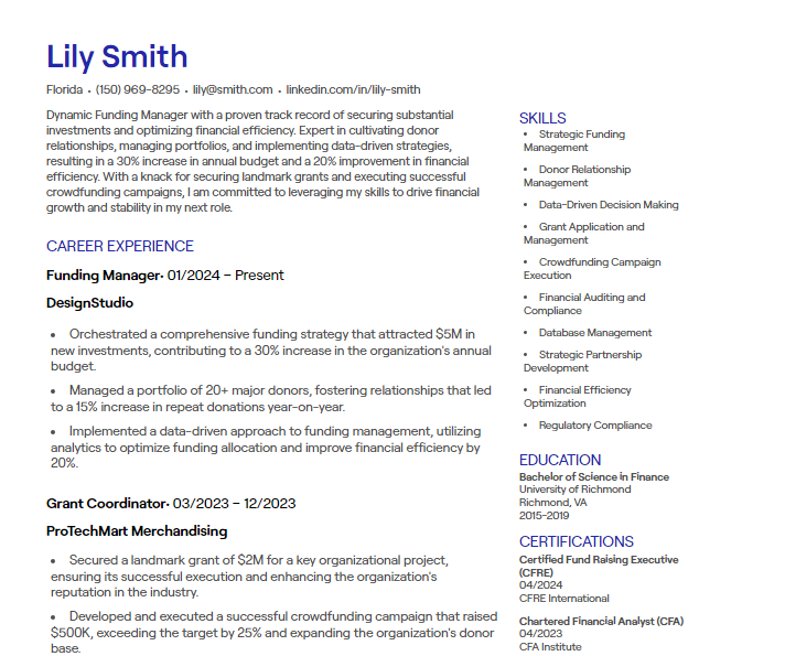 1 Funding Manager CV Examples [+ Free Templates]