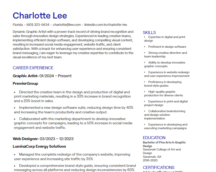 1 Graphic Artist CV Examples [+ Free Templates]