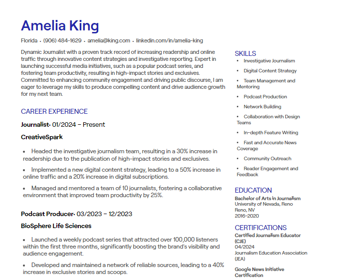 journalist cv