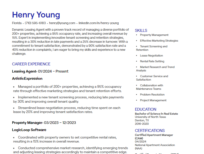 leasing agent cv