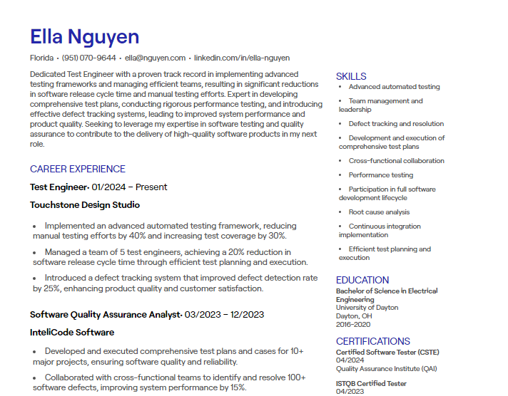 test engineer cv