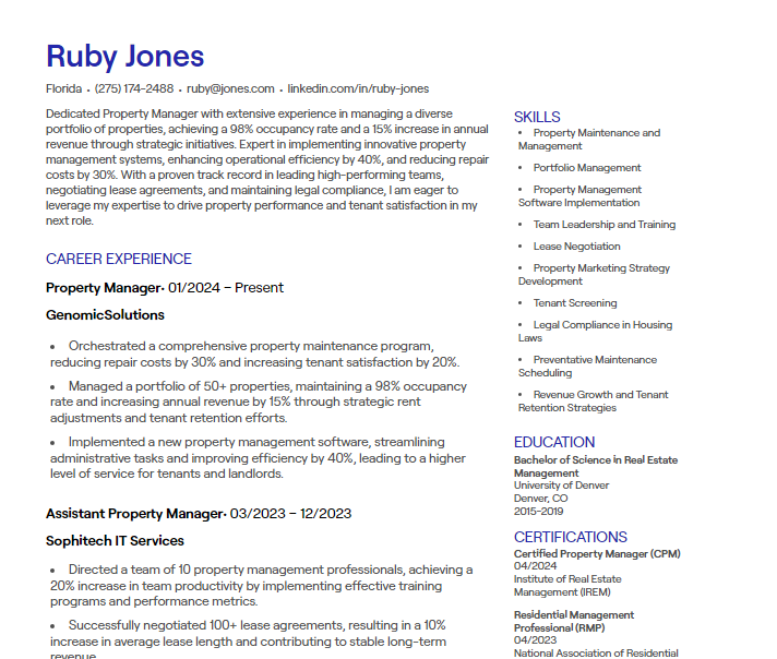 property manager cv