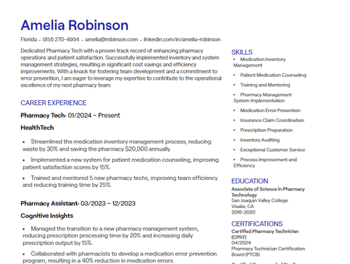 1 Pharmacy Tech CV Examples [+ Free Templates]