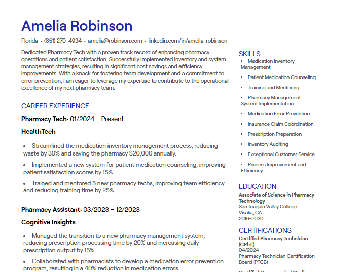 pharmacy tech cv