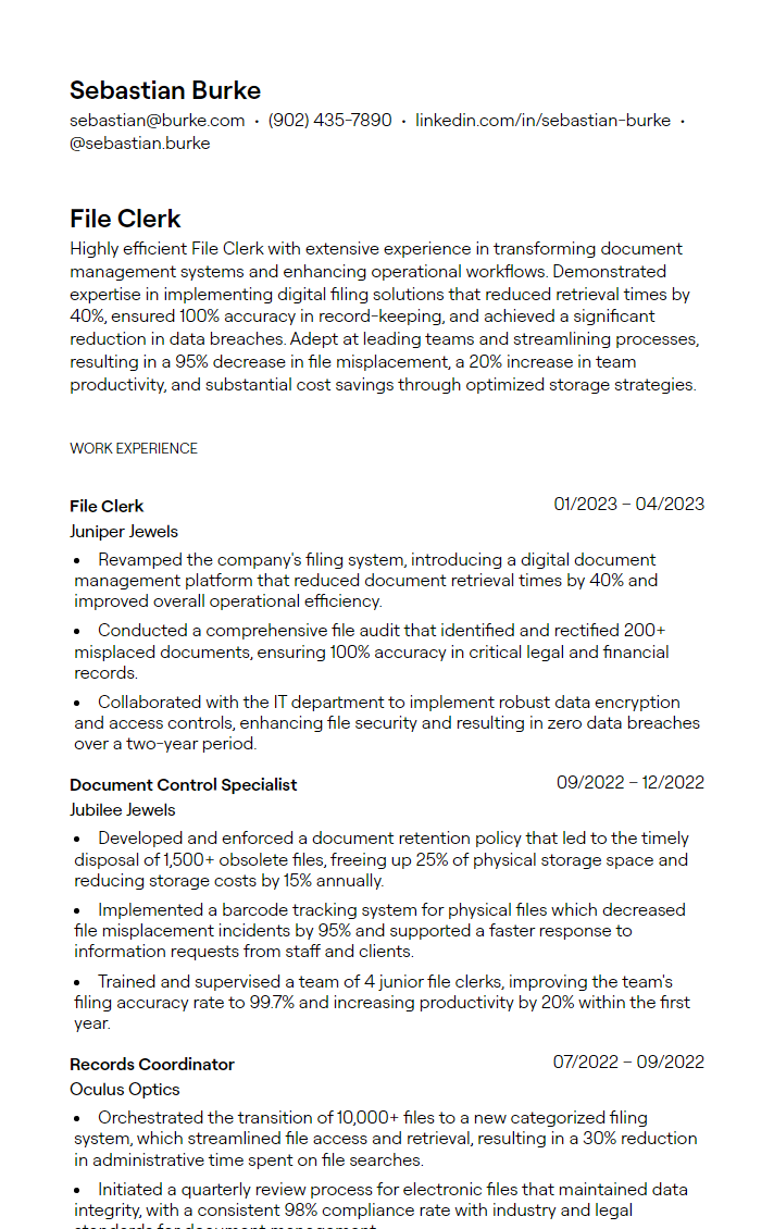 1 File Clerk Resume Examples with - 6627d17a140b94915dada022 File Clerk Resume Example 