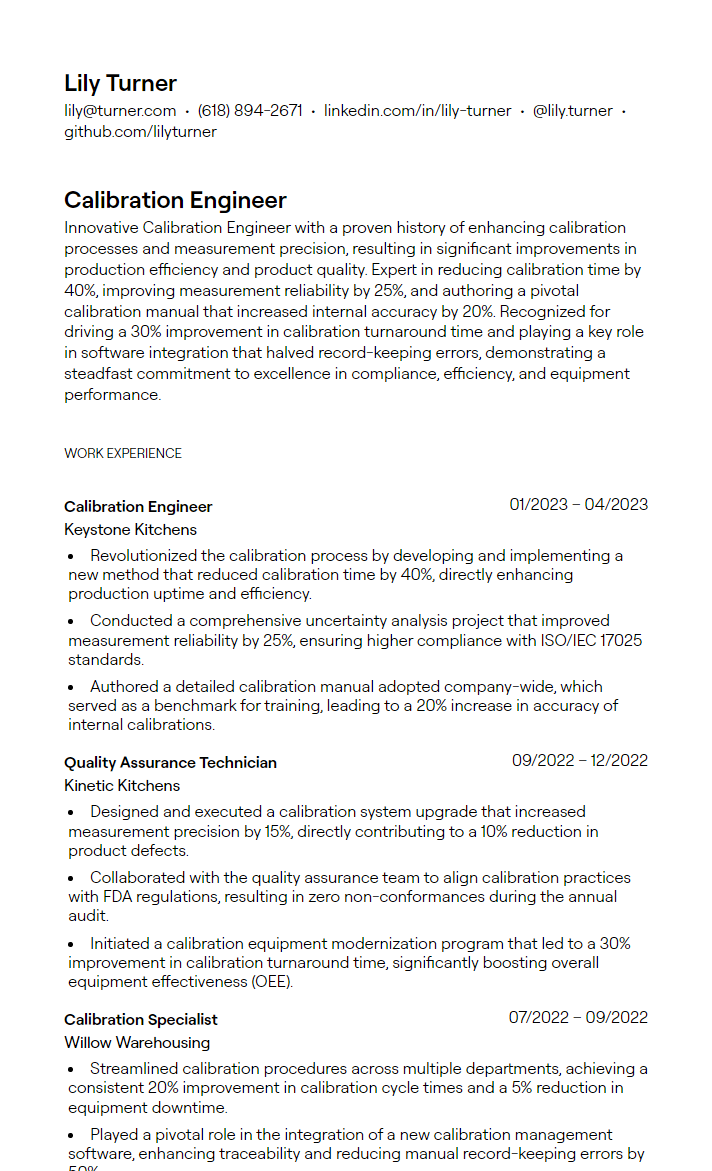 1+ Calibration Engineer Resume Examples [with Guidance]
