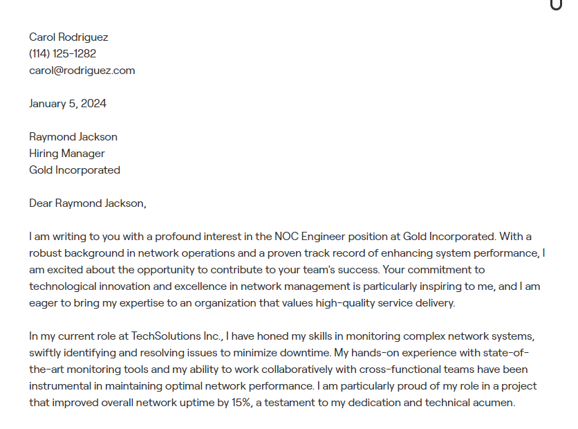 3+ NOC Engineer Cover Letter Examples (with In-Depth Guidance)