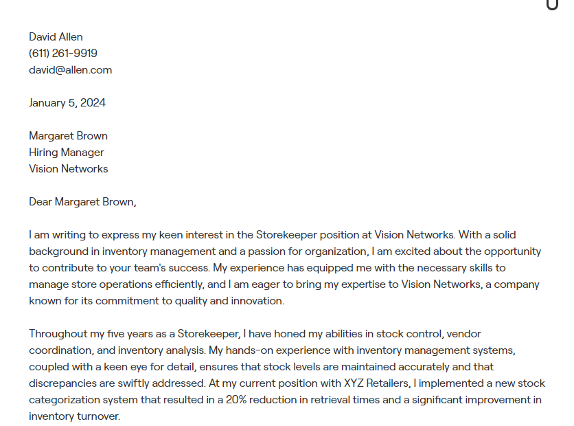 1+ Storekeeper Cover Letter Examples (with InDepth Guidance)