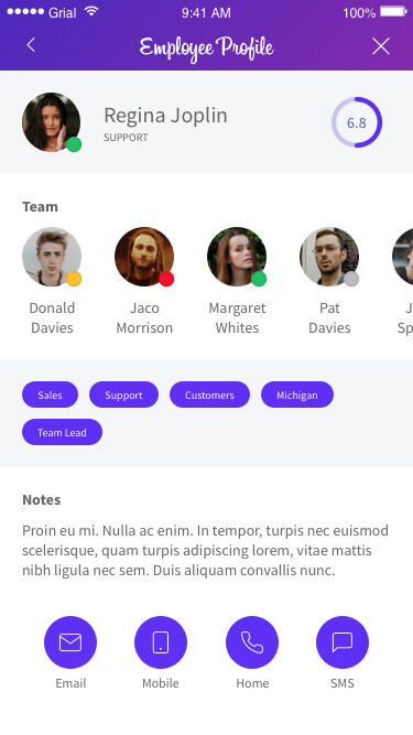 Employee Profile Details Page - Grial UI Kit For Xamarin Forms
