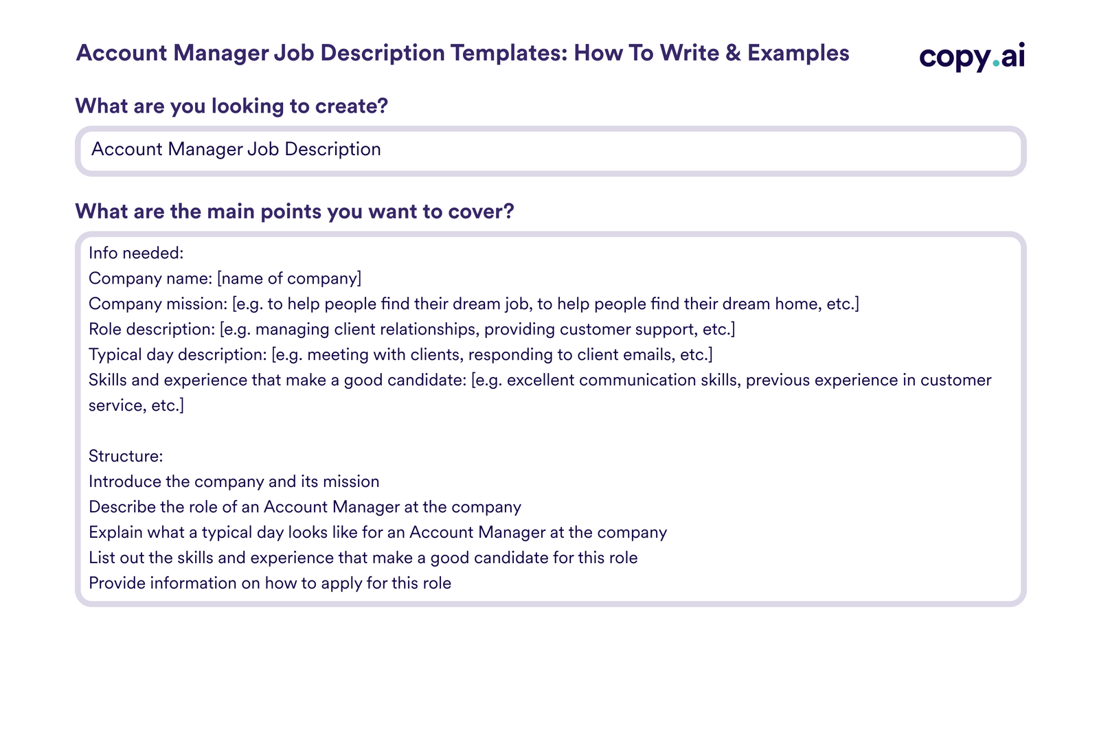 Account Manager Job Description Templates How To Write & Examples