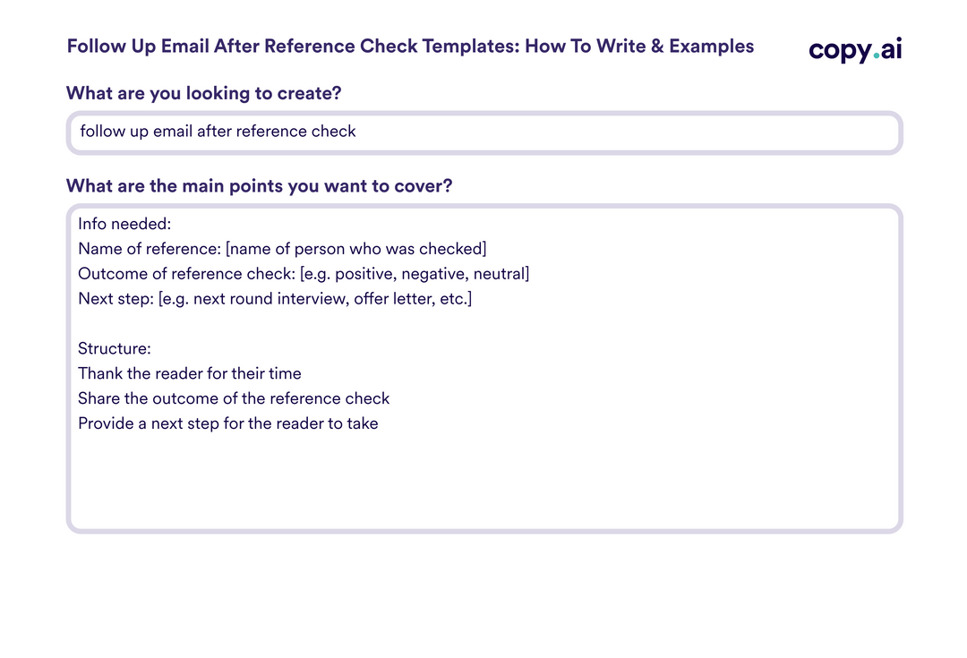 Follow up email after reference check templates how to write examples