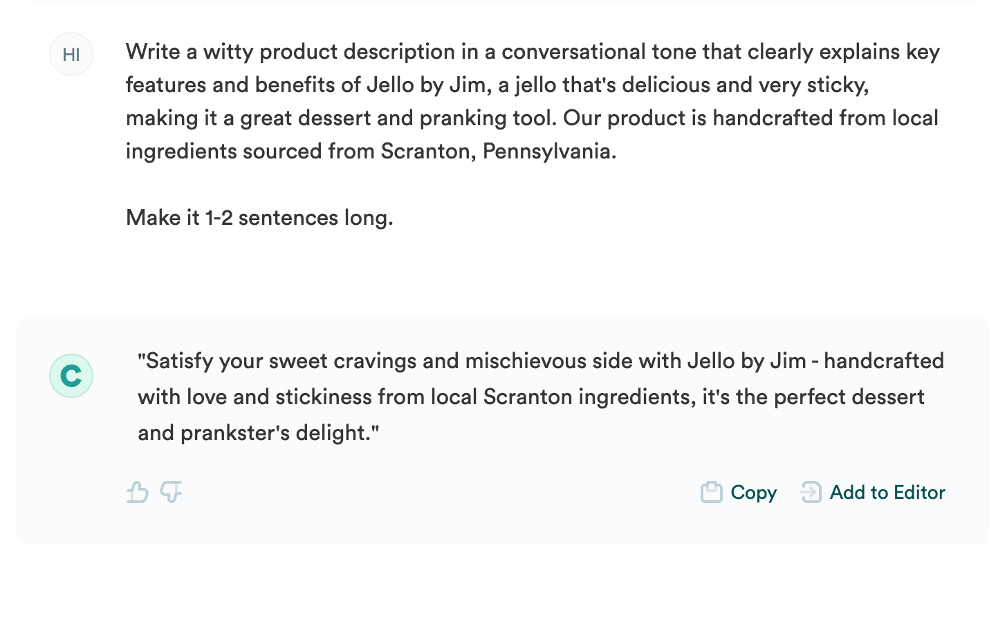 Copy.ai generating product descriptions