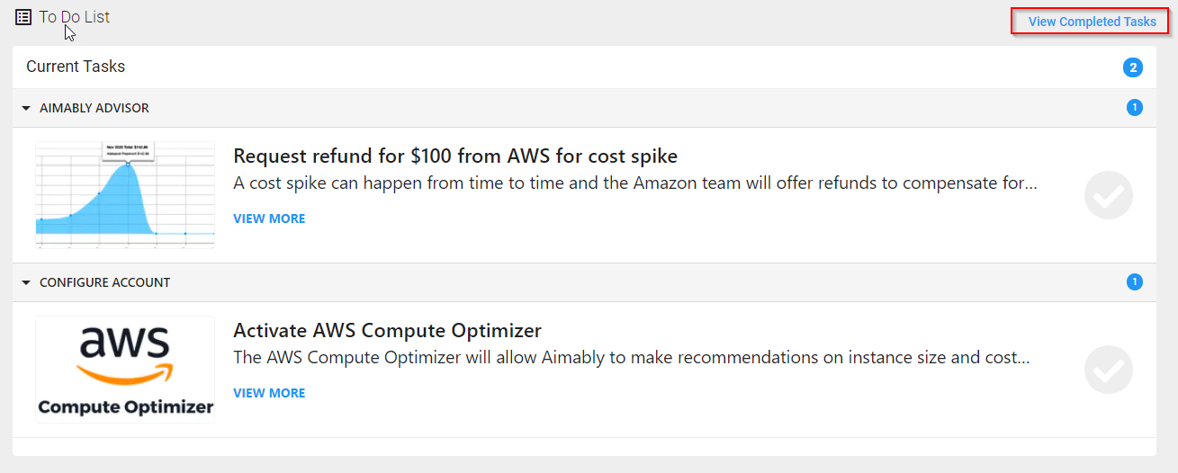 Screenshot of the same To Do list as before, with a red box around a text link in the top right which reads "View Completed Tasks"