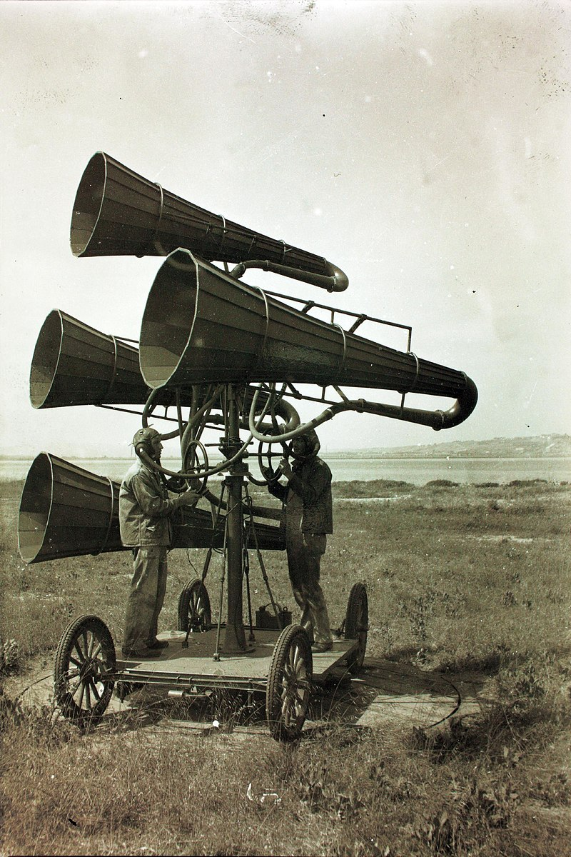 World War I Devices used to listen for aircraft coming over the horizon. Source