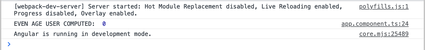 Browser console output during code execution